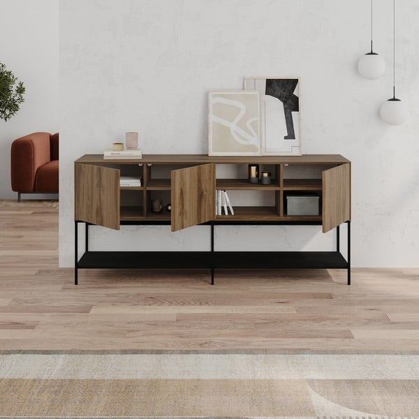 Crna/u prirodnoj boji komoda u dekoru hrasta 180x80x40 cm Amira – Marckeric-image-2