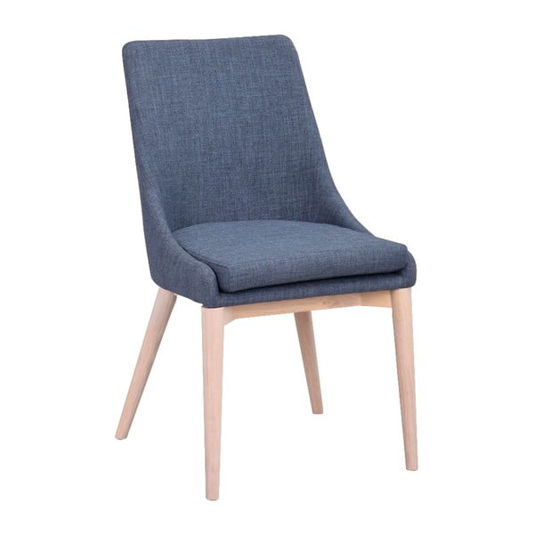 Plava tapecirana blagovaonska stolica sa svijetlosmeđim Rowico Bea nogama