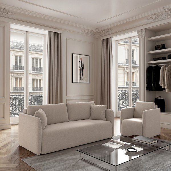Bež baršunasti sklopiva sofa 220 cm Chaum – Rodier-image-1