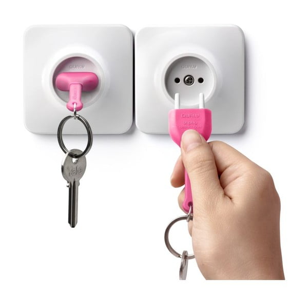 Bijela vješalica za ključeve s ružičastim Qualy Unplug privjeskom za ključeve
