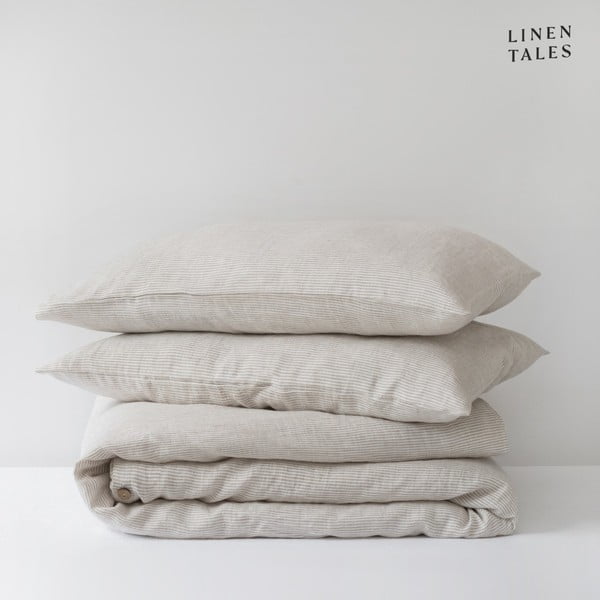 Bijelo-bež lanena posteljina za bračni krevet 200x200 cm – Linen Tales