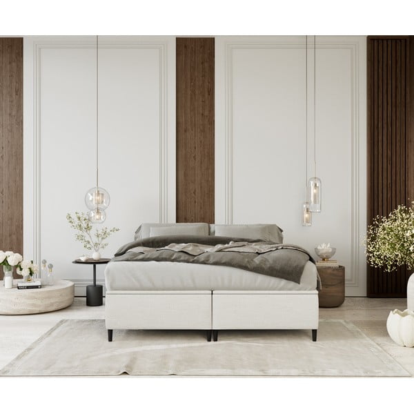 Krem tapecirani bračni krevet s prostorom za pohranu 200x200 cm Tate – Maison de Rêve-image-3