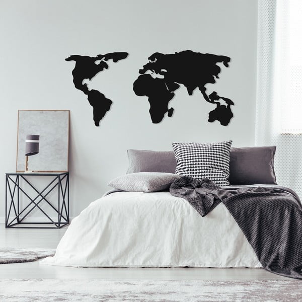 Crna metalna zidna dekoracija World Map Two, 121 x 56 cm