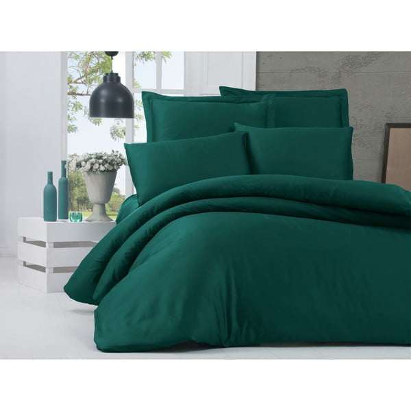 Zelena posteljina od pamučnog satena za bračni krevet Mijolnir Alisa, 200 x 200 cm