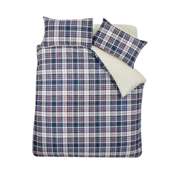 Plava/bež posteljina za bračni krevet od sherpa flisa 200x200 cm Cosy Sherpa Check – Catherine Lansfield