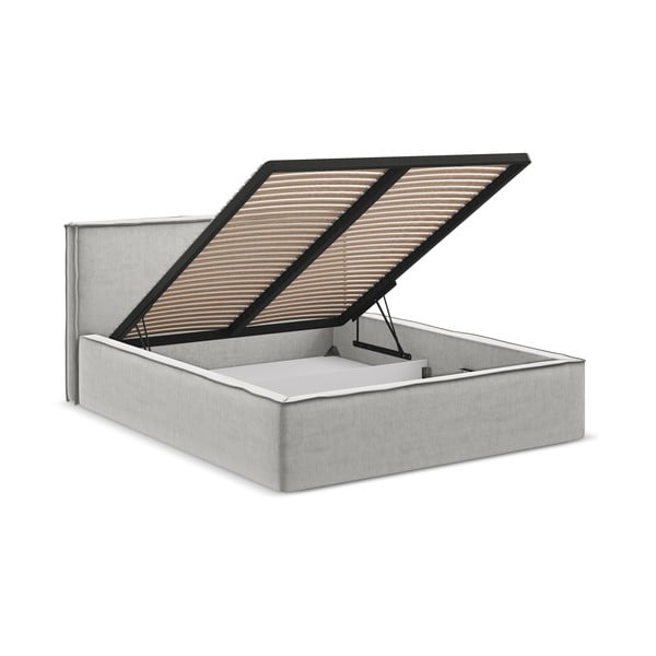 Svijetlo sivi tapecirani bračni krevet s prostorom za odlaganje s podnicom 180x200 cm Anani – Makamii-image-2