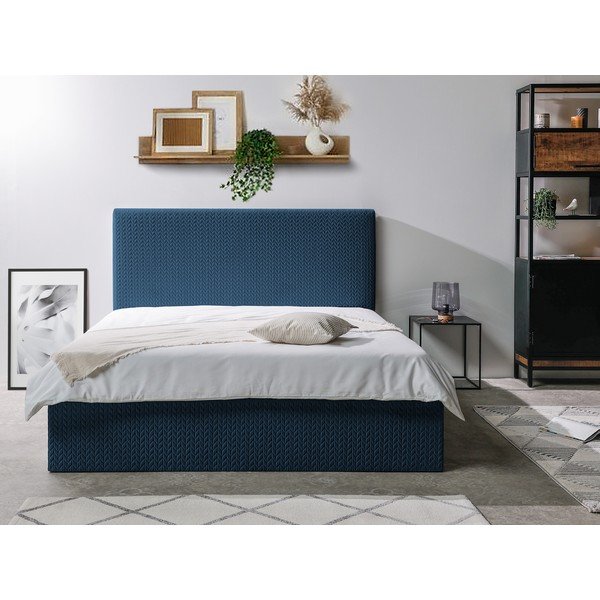 Tamnoplavi tapecirani bračni krevet s prostorom za pohranu s podnicom 160x200 cm Adele - Bobochic Paris-image-2