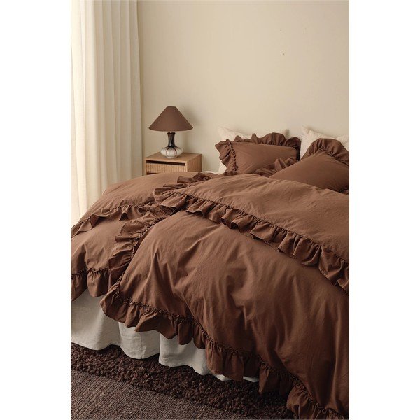Smeđa posteljina za krevet za jednu osobu od organskog pamuka 150x200 cm Juliette – Ellos Home-image-1