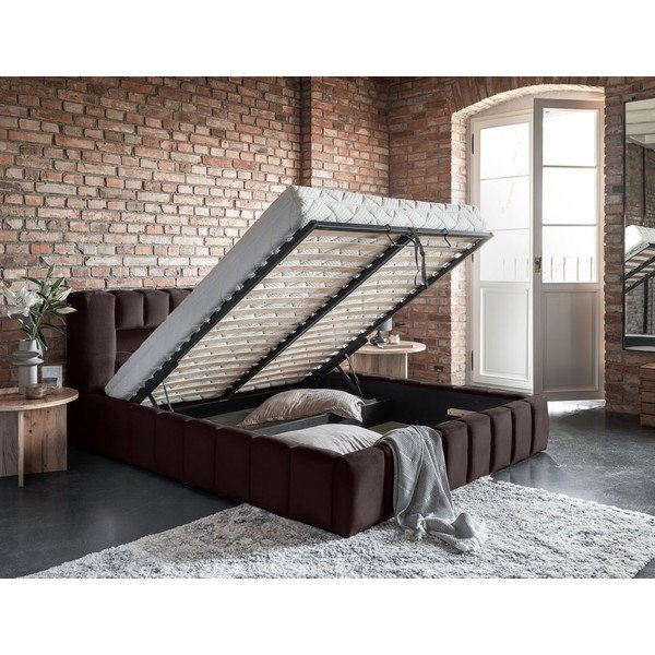 Tamno smeđi tapecirani bračni krevet s prostorom za odlaganje s podnicom 160x200 cm Lamica – ELTAP-image-3