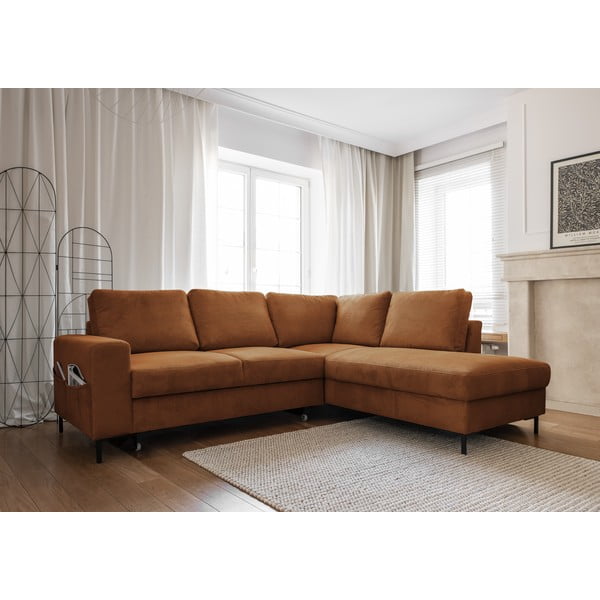 Narančasta/smeđa sklopiva kutna garnitura od samta (s desnim kutom) Lofty Lilly – Miuform-image-3