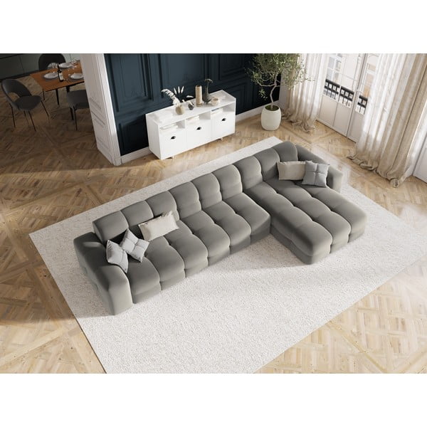 Siva baršunasta kutna garnitura (desni kut) Kendal - Micadoni Home-image-1