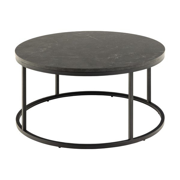 Crni okrugao stolić za kavu s pločom stola u mramornom dekoru ø 80 cm Spiro – Actona-image-4