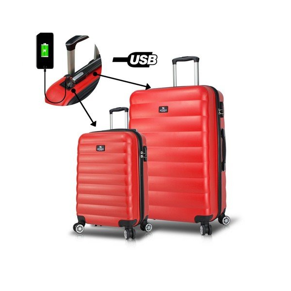 Set od 2 crvena putna kovčega na kotačima s USB priključcima My Valice RESSNO Cabin &amp; Large-image-1