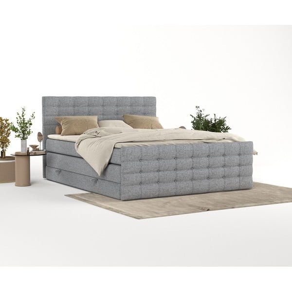 Sivi boxspring krevet s prostorom za pohranu 200x200 cm Blend – Maison de Rêve-image-2