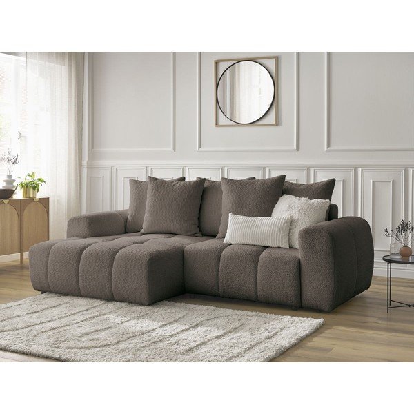 Smeđa sklopiva/s prostorom za odlaganje kutna garnitura od bouclé tkanine (s lijevim kutom/s ležaljkom) Roxelane – Bobochic Paris-image-4