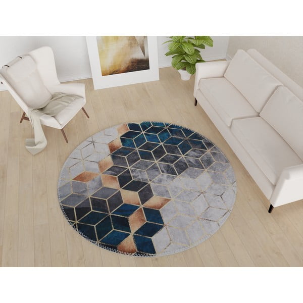 Bijelo-petrolej zeleni perivi okrugli tepih ø 100 cm – Vitaus-image-1