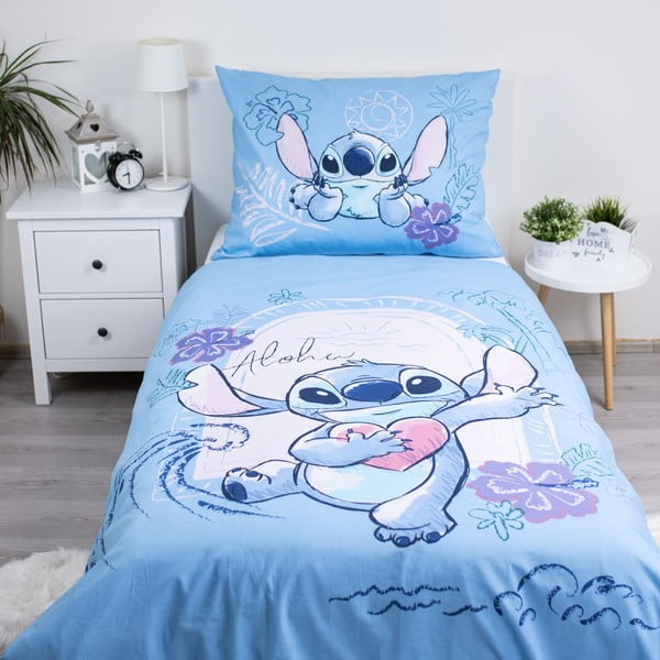Plava pamučna dječja posteljina za krevet za jednu osobu 140x200 cm Lilo and Stitch "Wave" – Jerry Fabrics-image-1