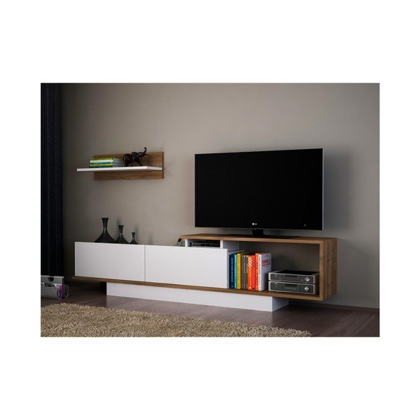 Komplet bijelih TV komoda i zidnih polica u dekoru Asos orah-image-3