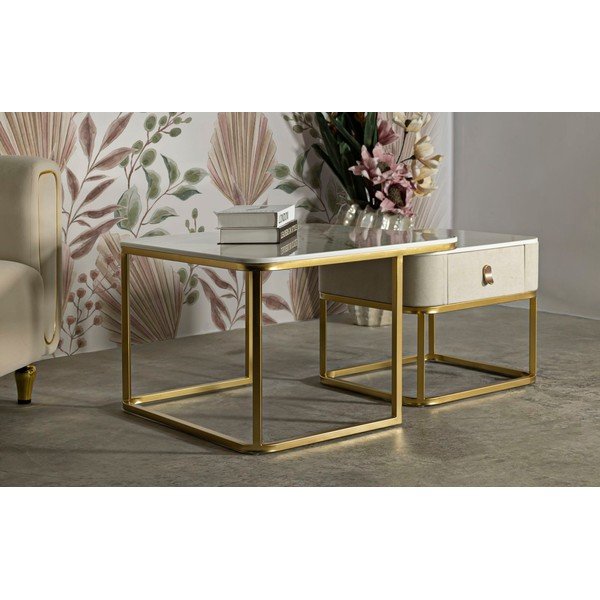 Krem/u zlatnoj boji stolići za kavu u setu 2 kom u mramornom dekoru 50x70 cm Beauty – Mauro Ferretti-image-1