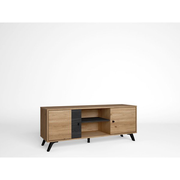 Crni TV stol u dekoru hrasta 136x53 cm Natura - Marckeric-image-2