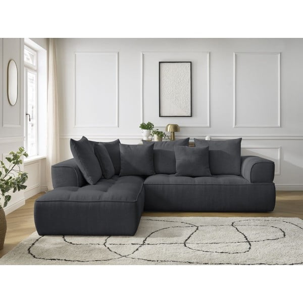 Tamno siva kutna garnitura od šenila (s lijevim kutom/u obliku slova L) Whesley – Bobochic Paris-image-1