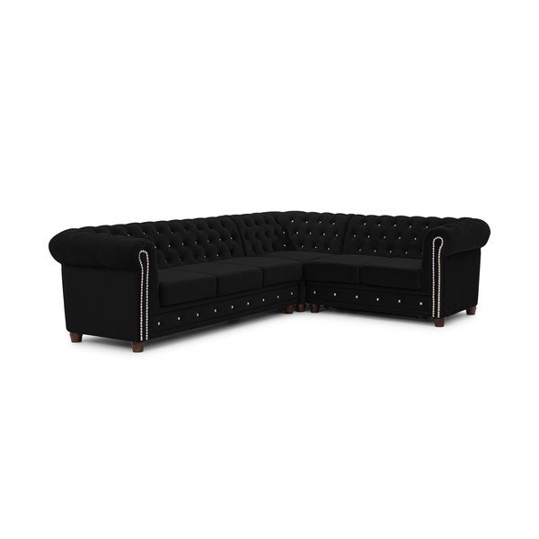 Crna baršunasti sklopiva kutna garnitura (s desnim kutom/u obliku slova L) York Blik – Ropez