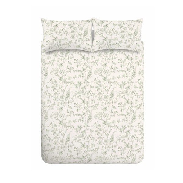Zelena/krem pamučna posteljina za krevet za jednu osobu 135x200 cm Thea Floral – Bianca