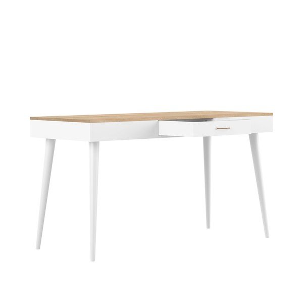 Bijeli radni stol s pločom u dekoru hrasta 134x59 cm - TemaHome -image-3