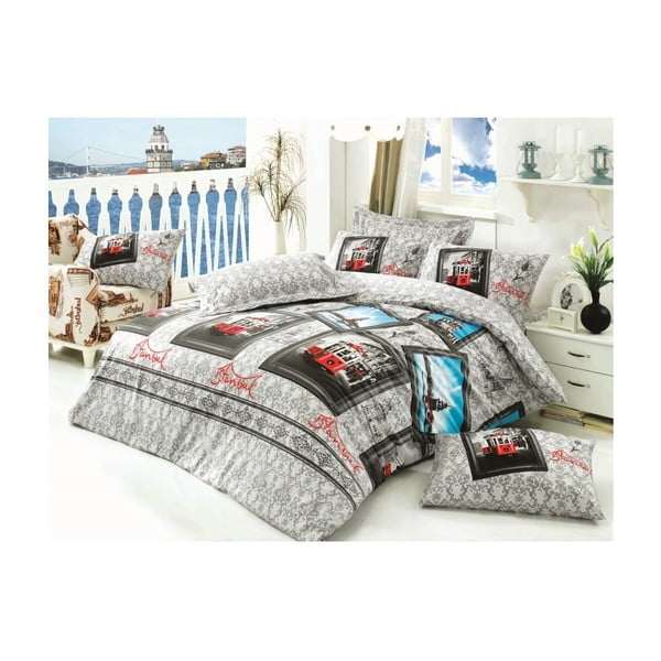 Siva posteljina za bračni krevet World, 200 x 220 cm