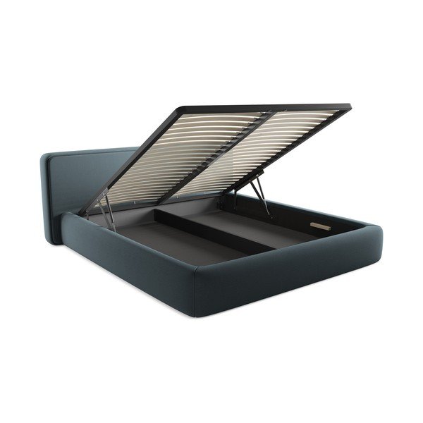 Plavi tapecirani bračni krevet s prostorom za odlaganje s podnicom 180x200 cm Kiana – Makamii-image-3