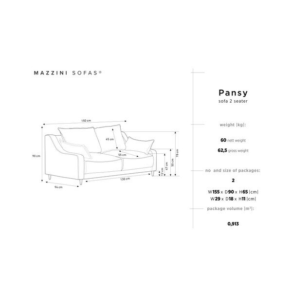 Bež kauč Mazzini Sofas Pansy, 150 cm-image-3