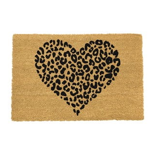 Crni otirač ​od prirodnih kokosovih vlakana Artsy Doormats Leopard Heart, 40 x 60 cm