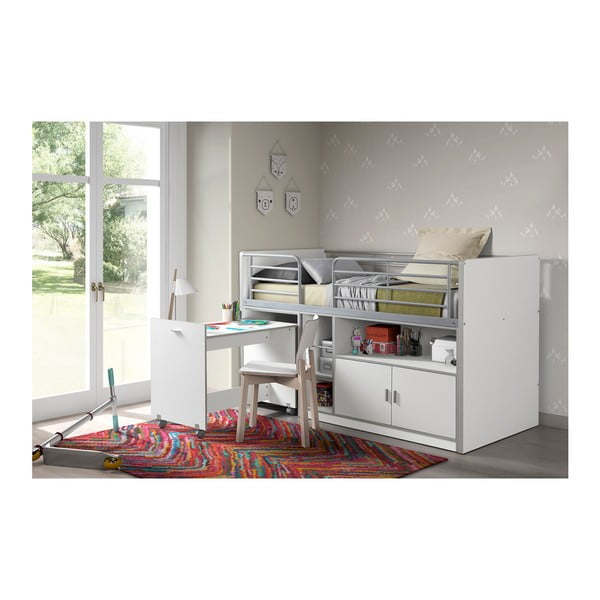 Bijeli krevet na kat sa stolom na izvlačenje i prostorom za odlaganje Vipack Bonny, 200 x 90 cm-image-1