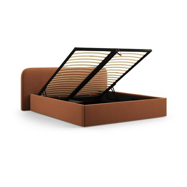 Tapecirani bračni krevet s prostorom za odlaganje s podnicom 160x200 cm boje terakote Elizabeth – Micadoni -image-2