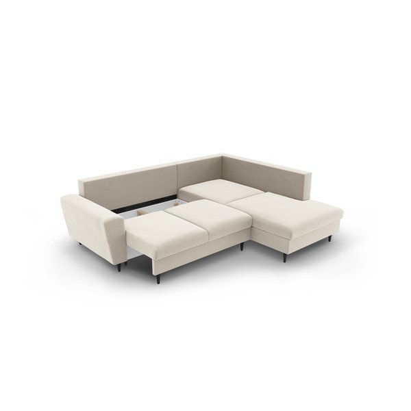 Bež baršunasti sklopiva/s prostorom za odlaganje kutna garnitura (s desnim kutom/u obliku slova L) Kyoto – Cosmopolitan Design-image-3