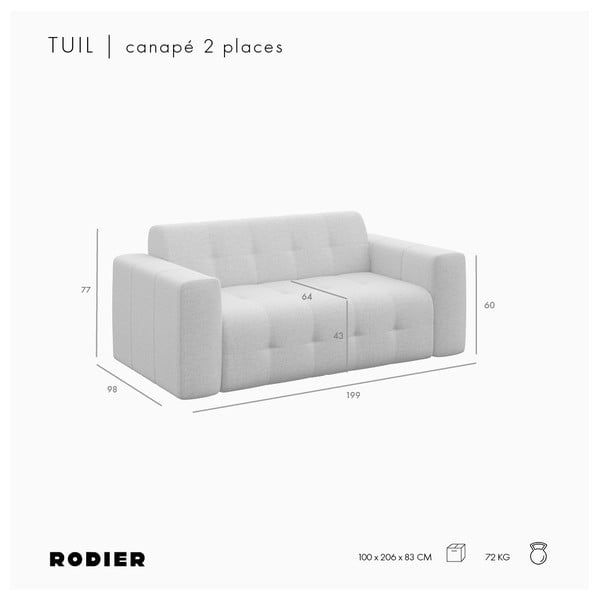 Svjetlo smeđa baršunasti sofa 199 cm Tuil – Rodier-image-4