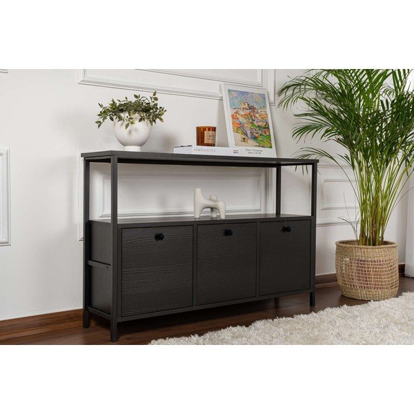 Crni pomoćni stol u mat dekoru 29,5x120 cm Solace – Kalune Design-image-1