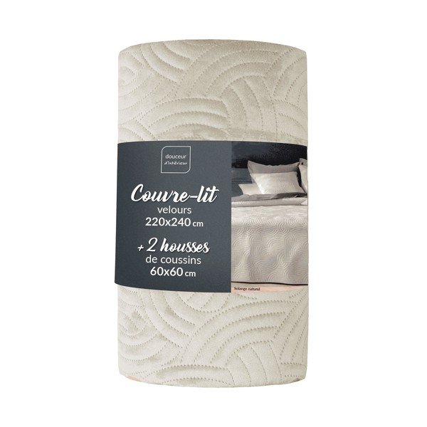 Krem set prekrivača i jastučnice od samta 220x240 cm Solange – douceur d'intérieur