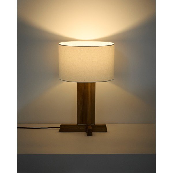 Bijela/smeđa stolna lampa od masivnog kaučuka s tekstilnim sjenilom (visina 48 cm) Niani – Kave Home-image-2