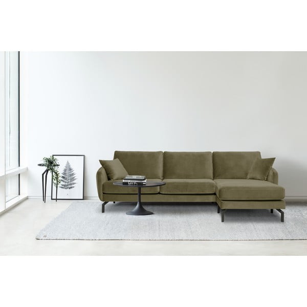 Zelena kutna garnitura s baršunastom površinom Scandic Magic, desni kut-image-1