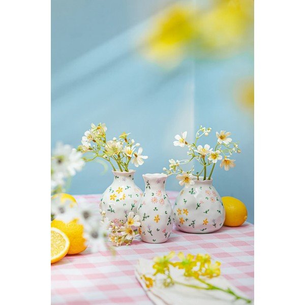 Krem vaze u setu 3 kom od kamenine (visina 10 cm) Ditsy Floral – Sass & Belle-image-1