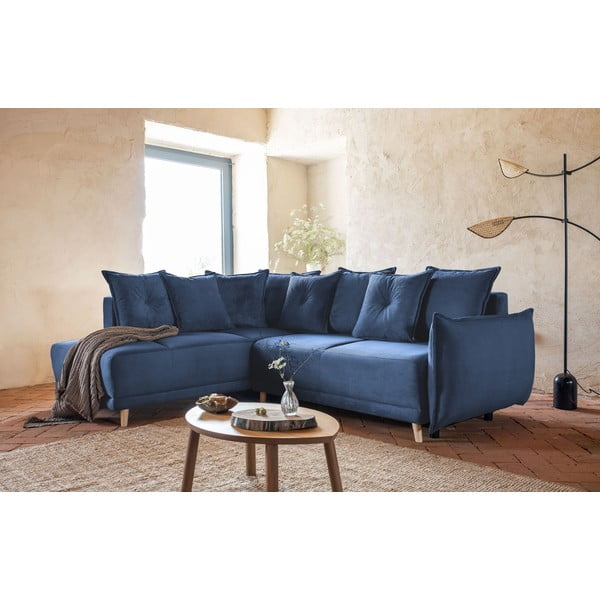 Tamno plava sklopiva kutna garnitura od samta (s lijevim kutom) Lazy Lukka – Miuform-image-1