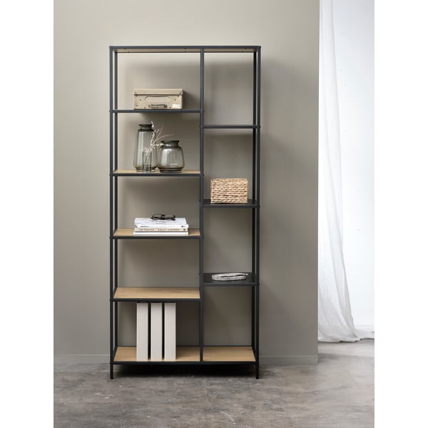 Crna/u prirodnoj boji biblioteka u dekoru hrasta 80x180x35 cm Altino – Unique Furniture-image-1