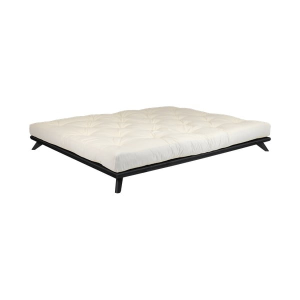 Bračni krevet od borovine s madracem Karup Design Senza Double Latex Black/Natural, 160 x 200 cm