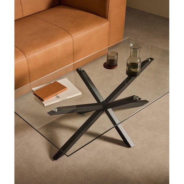 Crni stolić za kavu sa staklenom pločom stola 70x130 cm Argo – Kave Home-image-1