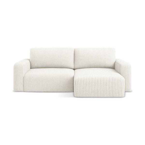 Krem sklopiva/s prostorom za odlaganje kutna garnitura od samta (s desnim kutom/s ležaljkom) Kona – Makamii