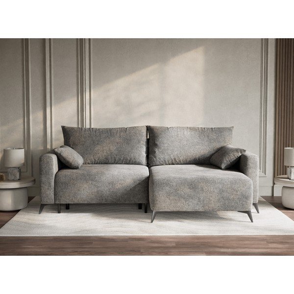 Siva sklopiva/s prostorom za odlaganje kutna garnitura od šenila (s desnim kutom/s ležaljkom) Leon – Maison de Rêve-image-1