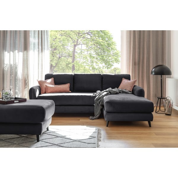 Tamno siva baršunasta kutna sofa s podnožnikom Miuform Cozy Claire, desni kut-image-3