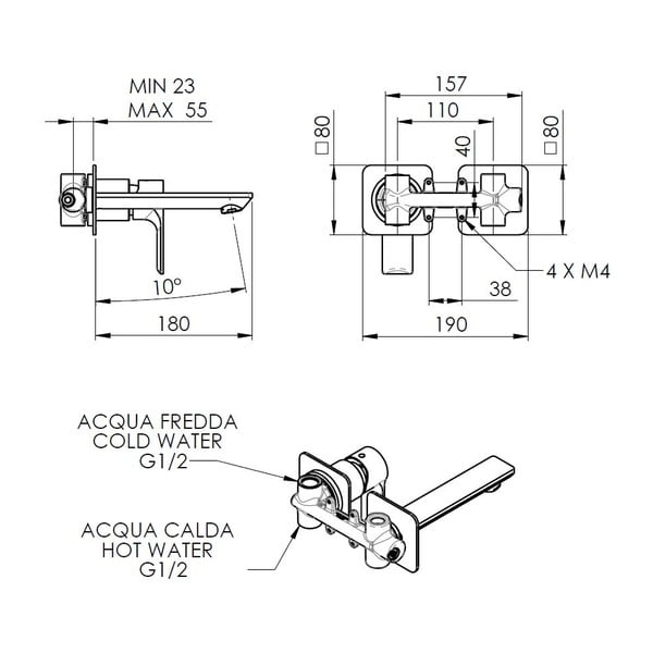 Mat crna ugrađena slavina za umivaonik (s 1 izlazom) Pax – Sapho-image-2