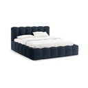 Tamno plavi tapecirani bračni krevet s prostorom za pohranu s podnicom 160x200 cm Lupine – Micadoni 
